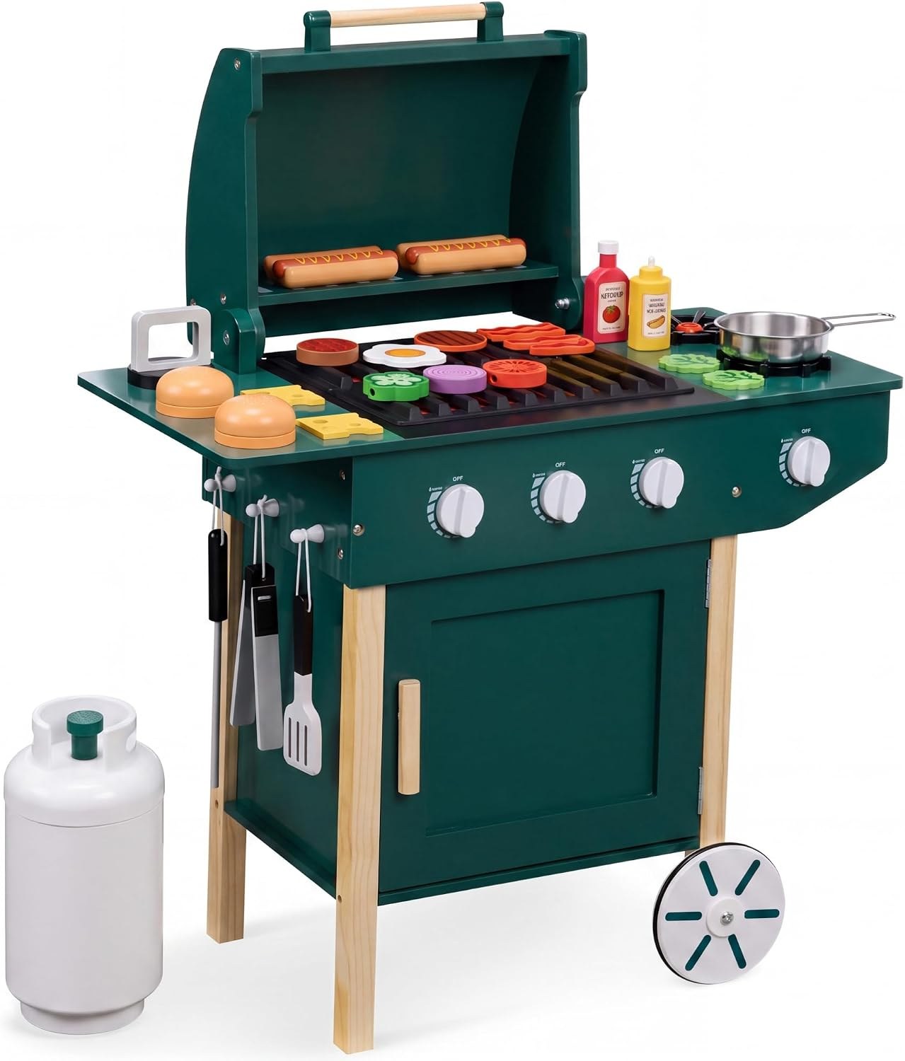 best choice products kids bbq grill playset wooden play kitchen toy with 28 accessories clicking knobs side burners b891dd 00.jpg