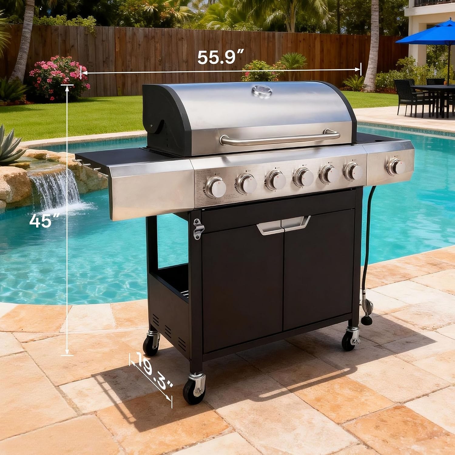 endark 6 burner propane gas grill with side burner 68 500 btu stainless steel bbq with porcelain coated grates rolling 853f61 01.jpg