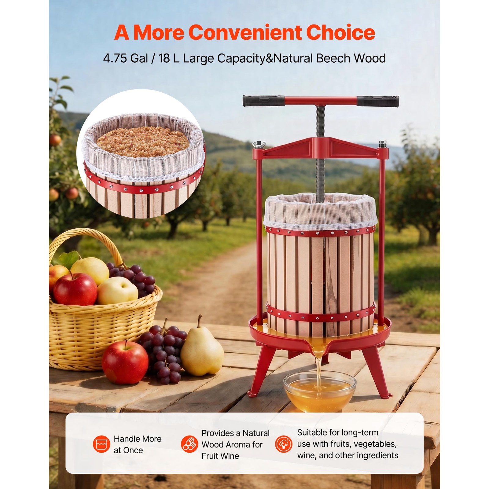 kffkff manual fruit and wine press 4 75gal 18l juice extractor with beech wood basket t handle and 2 filter bags 6b9ddd 01.jpg