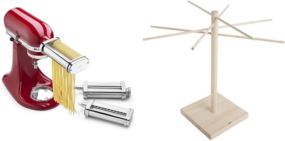 kitchenaid ksmpra 3 piece pasta roller cutter attachment set silver with norpro pasta drying rack 6901f6 00.jpg