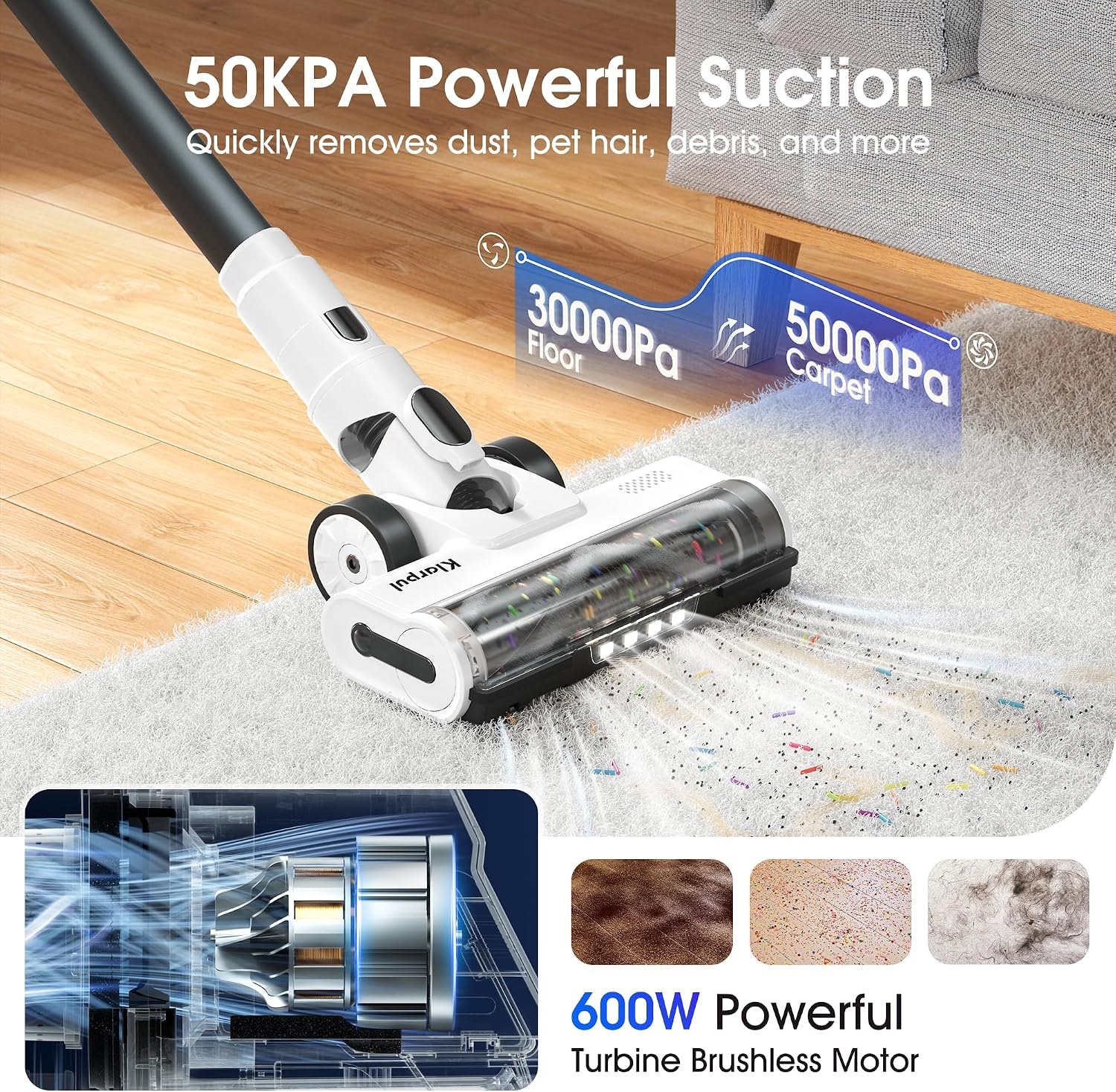 klarpul cordless stick vacuum cleaner 600w 50kpa 70mins runtime self standing with led light and touch screen white 4aaa6d 01.jpg