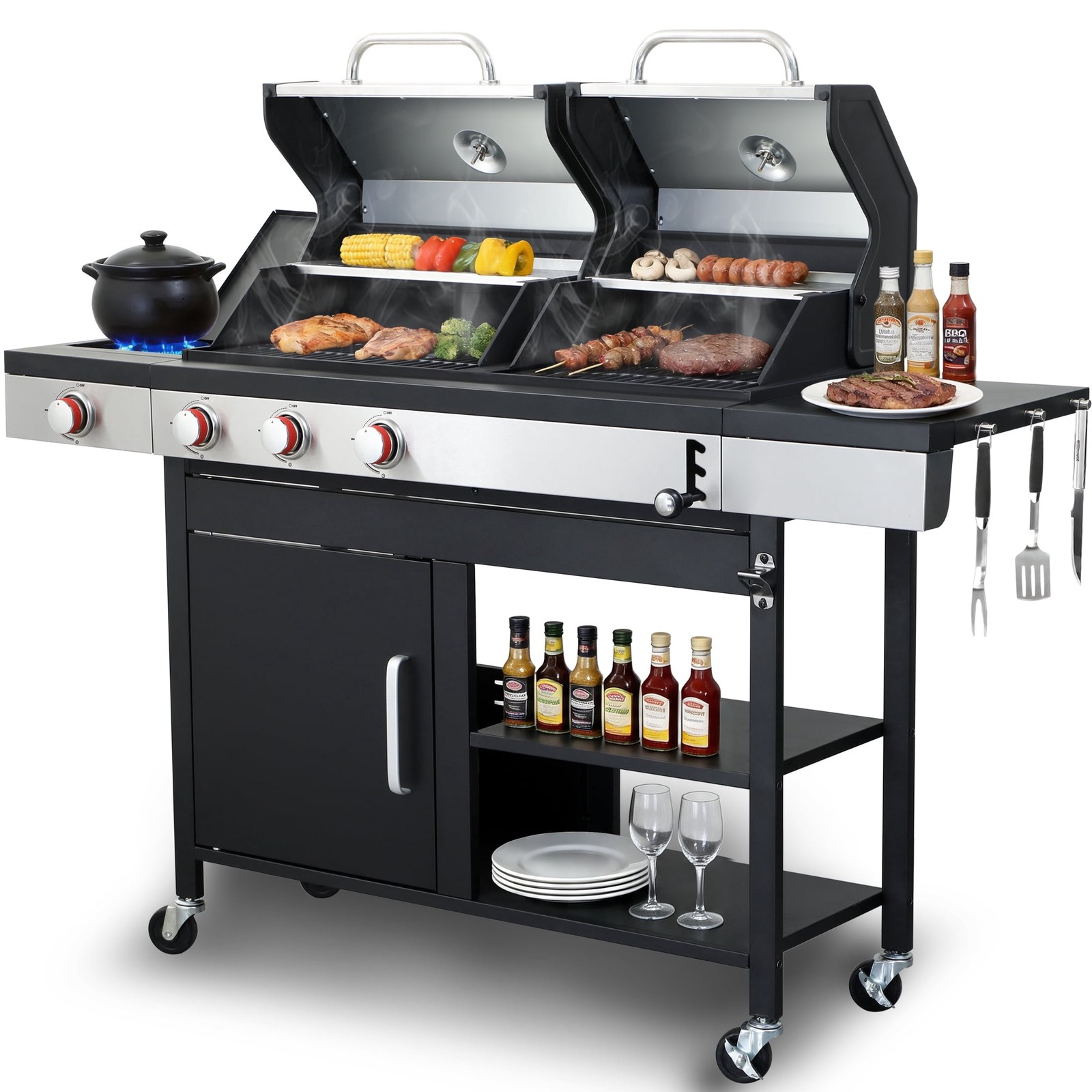 nice cooker 3 burner charcoal and gas grill combo with side burner griddle cast iron grates and double wall insulated 17c5ee 00.jpg nice cooker 3 burner charcoal and gas grill combo with side burner griddle cast iron grates and double wall insulated 17c5ee 00.jpg