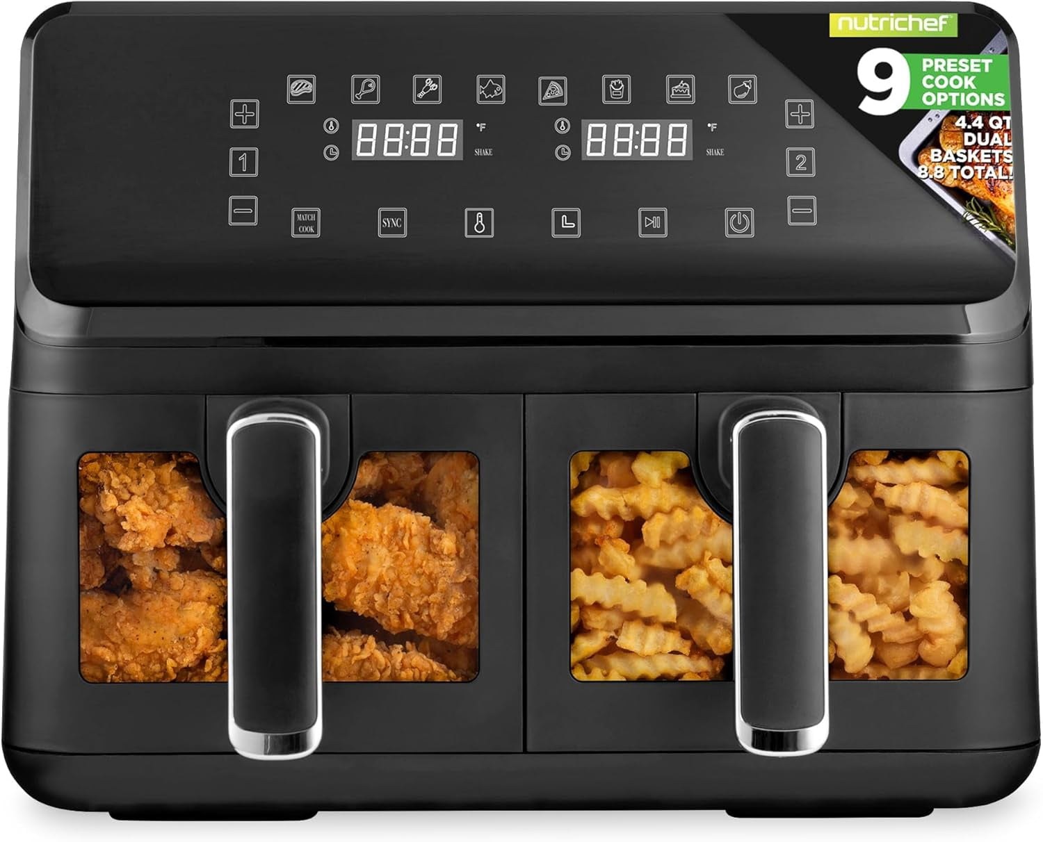 nutrichef 4 4qt dual basket air fryer with digital display and transparent window black 183bc0 00.jpg