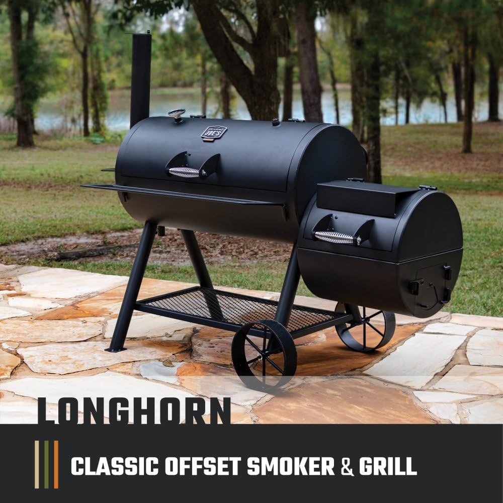 oklahoma joe s longhorn offset charcoal smoker and grill 1060 sq in cooking area black 5000c5 01.jpg