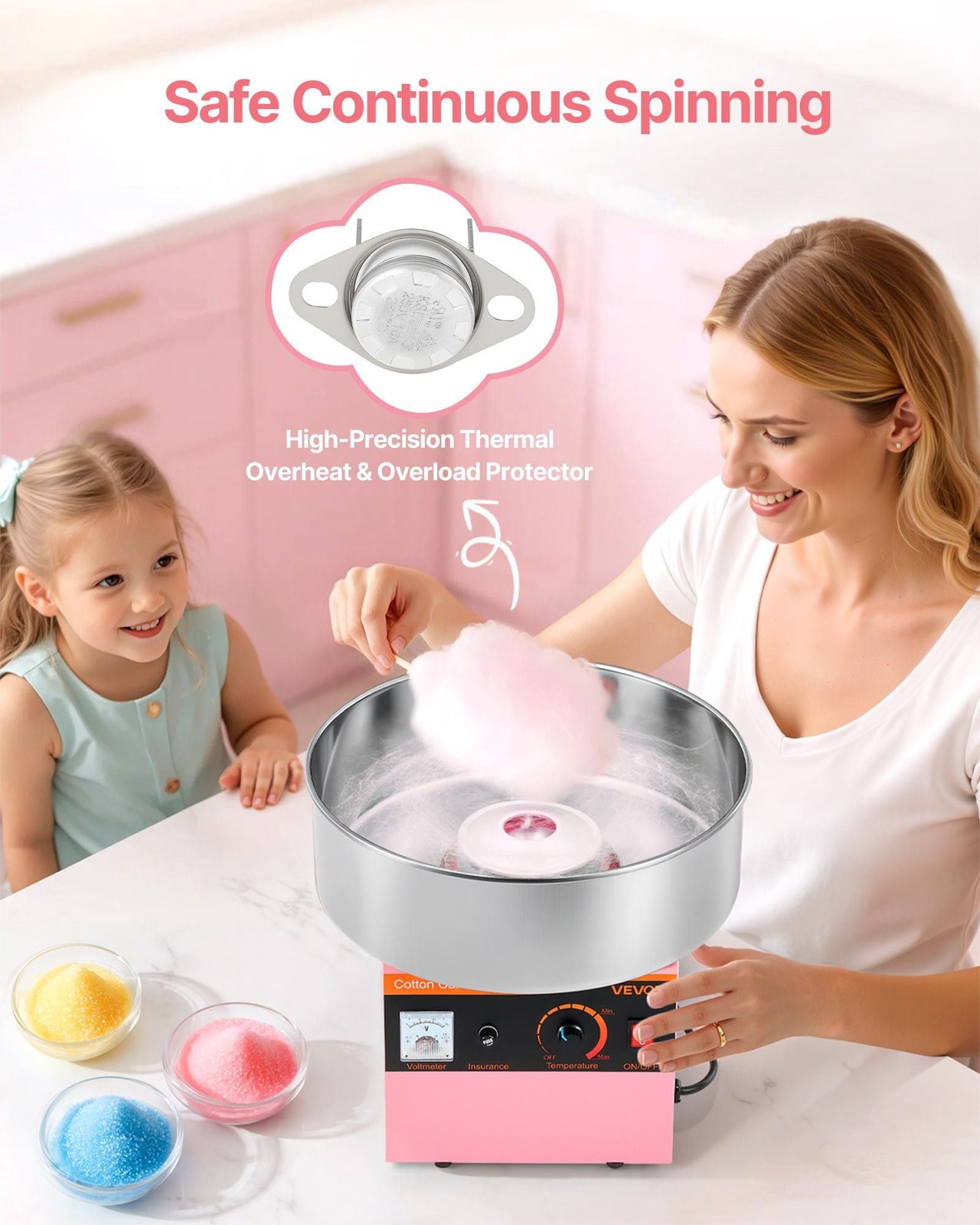 toolkimax commercial cotton candy machine 1000w stainless steel plate with overheat protection 3 7oz sugar capacity pink 72d720 01.jpg