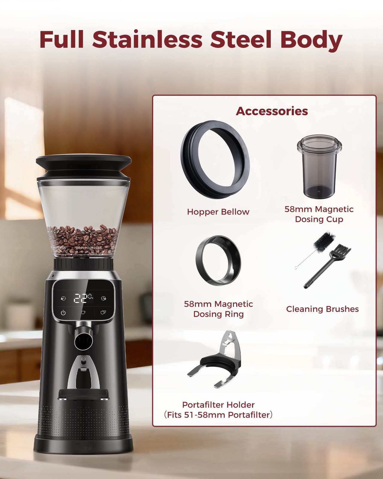 tuni g2 conical burr coffee grinder with 70 grind settings led touchscreen and precision electronic timer anti static c66676 07.jpg tuni g2 conical burr coffee grinder with 70 grind settings led touchscreen and precision electronic timer anti static c66676 07.jpg