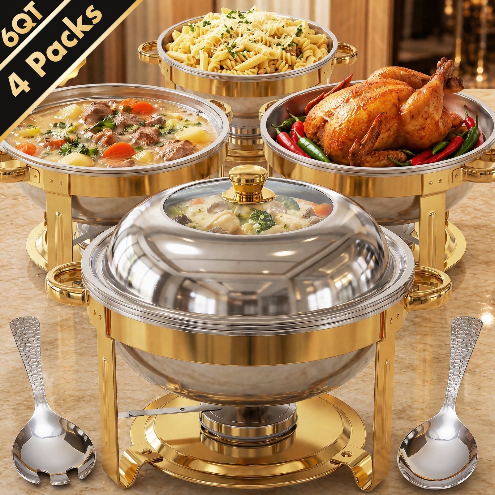 vipuse 4 pack 6qt round stainless steel chafing dish buffet warmer set golden 5b8e10 00.jpg