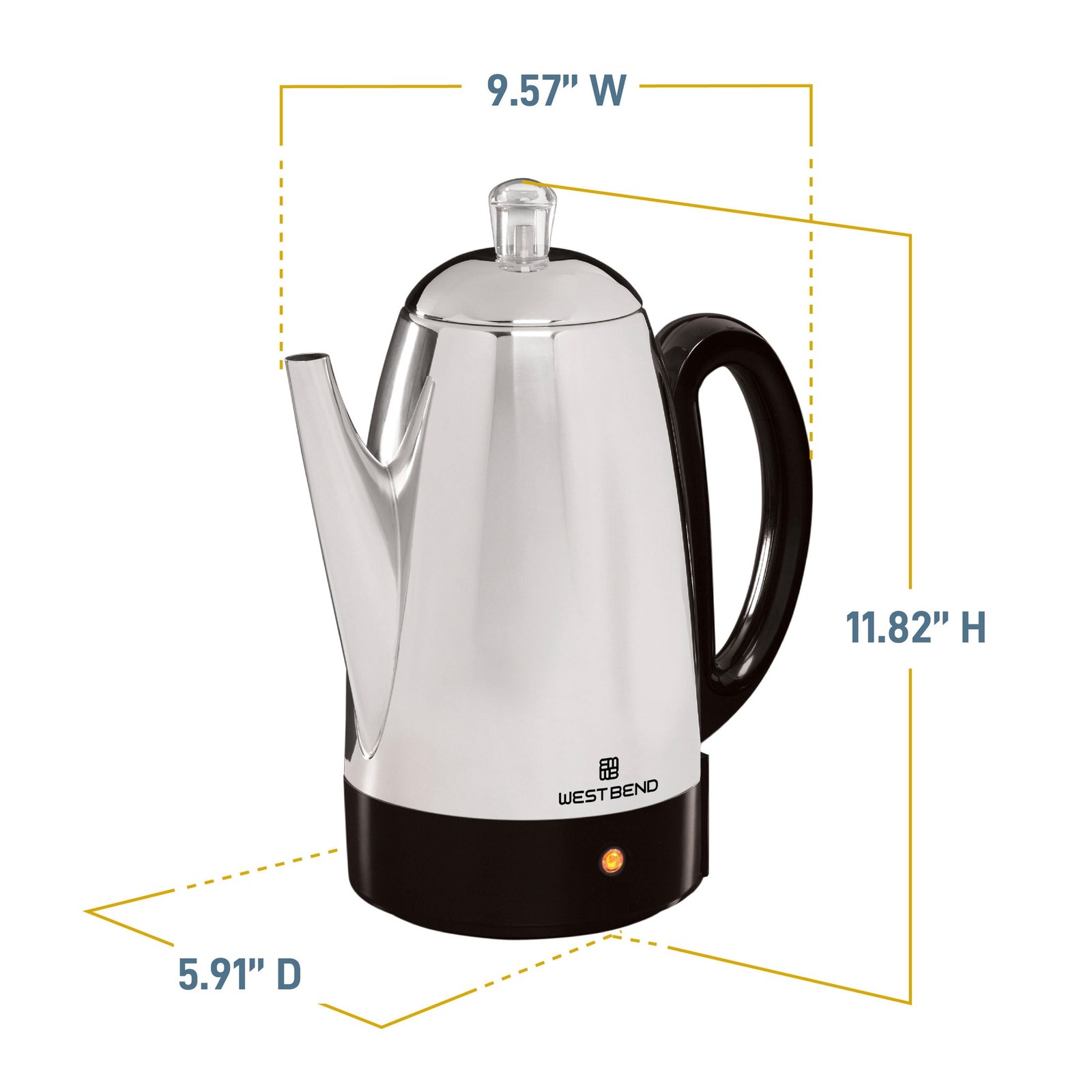 west bend classic 12 cup stainless steel coffee percolator in silver with cordless serving and ready to serve light 94b35e 01.jpg
